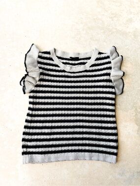 Blu Pepper Striped Ruffle Sleeve Knit Sweater Top Large